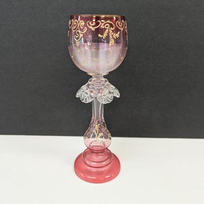 Bohemian Art Glass Cranberry Wine Stem Signed