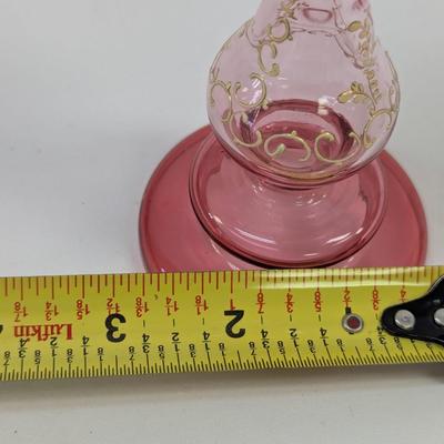 Bohemian Art Glass Cranberry Wine Stem Signed