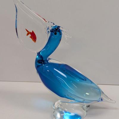 Murano Hand Blown Art Glass Pelican With Fish In Its Mouth Approx 13" Tall