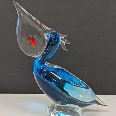 Murano Hand Blown Art Glass Pelican With Fish In Its Mouth Approx 13" Tall