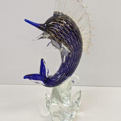 Murano Hand Blown Art Glass Swordfish Approx 14 1/2" Tall