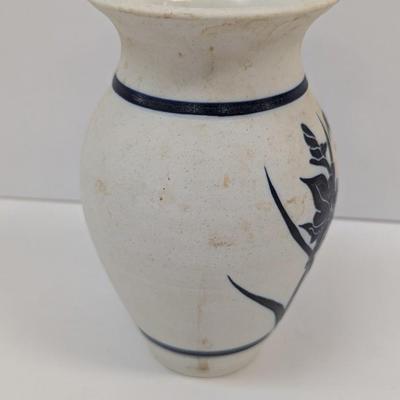 Studio Art Pottery Vase Hand Painted Floral Iris Signed