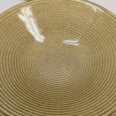 Gold Glass Serving Bowl & Plate Textured On The Bottom