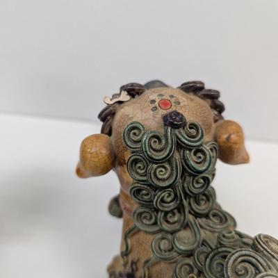 Pair Of Vintage Chinese Foo Dogs Pottery 5 1/2" Tall