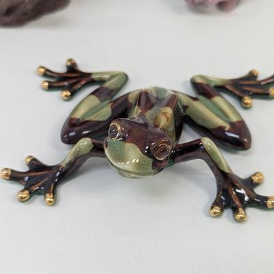Hand Carved Rhodonite Bear Eating A Fish Resin Owl Whimsical Ceramic Tropical Frog