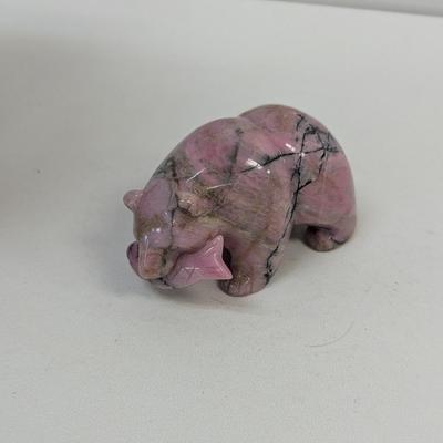 Hand Carved Rhodonite Bear Eating A Fish Resin Owl Whimsical Ceramic Tropical Frog