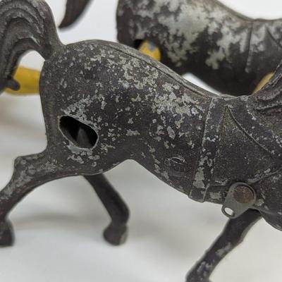 Friction Tin Plate Vintage Car & Cast/Tin Made In USA Horse & Buggy