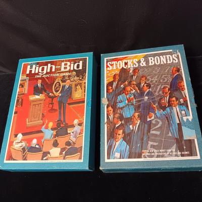 2 BOOKSHELF GAMES, "STOCKS & BONDS" AND "HIGH-BID'