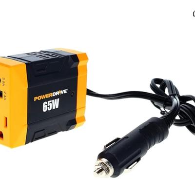 PowerDrive PWD65 65 Watt Slim Power Inverter 12v DC to 110v AC with Outlet and 2 Ports