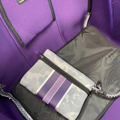 Large Taylor Gray Camo and Purple stripe tote bag. New!