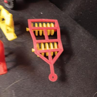 TOY TRACTOR W/IMPLEMENTS, FARM ANIMALS WITH FENCING AND HORSES WITH COWBOYS