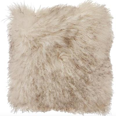 SARO Lifestyle Mongolian Lamb Pillow Mongolian Lamb Fur Filled Throw Pillow, Oyster