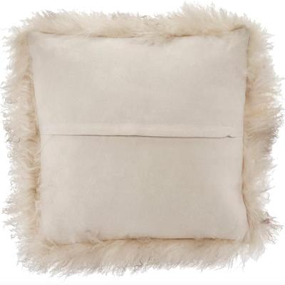 SARO Lifestyle Mongolian Lamb Pillow Mongolian Lamb Fur Filled Throw Pillow, Oyster