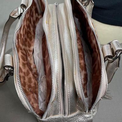 B Makowski Metallic Leather Handbag New!