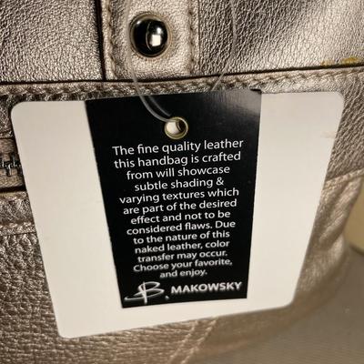 B Makowski Metallic Leather Handbag New!