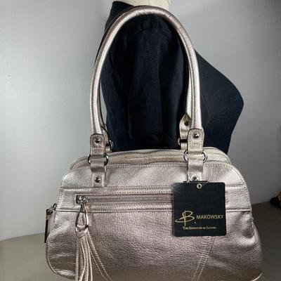 B Makowski Metallic Leather Handbag New!