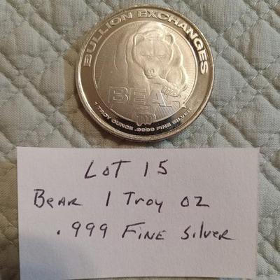 Bear 1 troy ounce fine silver
