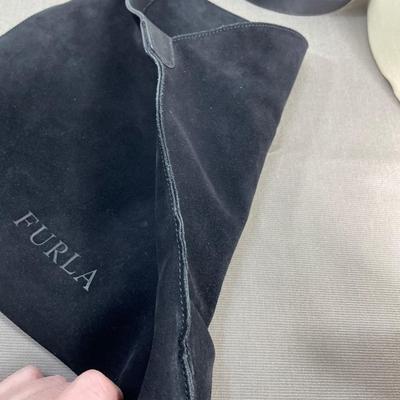 Furla Italy soft black Suede Leather Handbag
