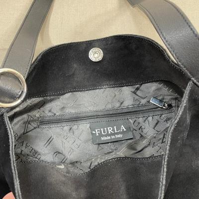 Furla Italy soft black Suede Leather Handbag