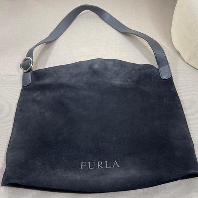 Furla Italy soft black Suede Leather Handbag