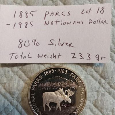 80% Silver 1885-1985 Parcs Nat Dollar