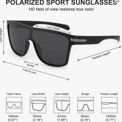 Flat Top Polarized Sport Sunglasses Men Vintage Square Shield Cycling Running Fishing Golf Hiking Sport Glasses TR90