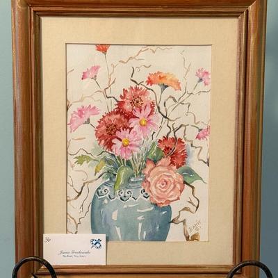 Pink Flowers in Blue Vase- 13 1/2" x 16 1/2"