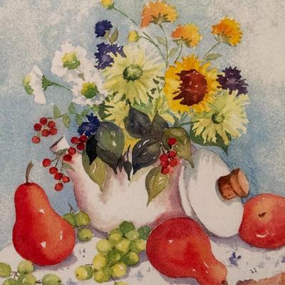 Red Pears and Daisies- 12" x 15"