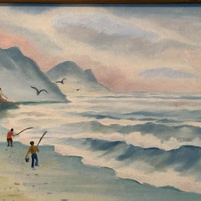 Boys Fishing- 19" x 15 1/2" oil painting