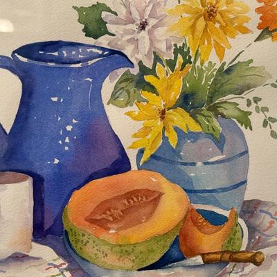 Blue Pitcher with Cantaloupe- 15" x 15"