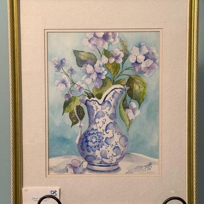 Blue Vase with Purple Flowers- 21 1/2" x 17 1/2"