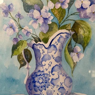 Blue Vase with Purple Flowers- 21 1/2" x 17 1/2"