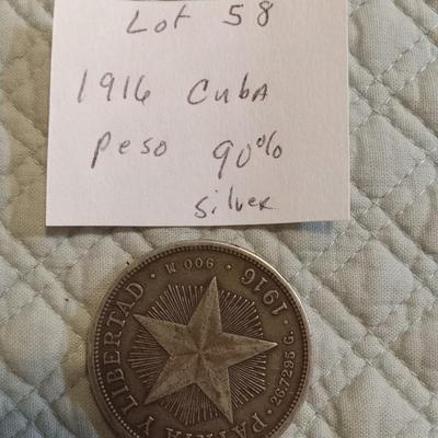 1916 Cuba Peso 90% silver