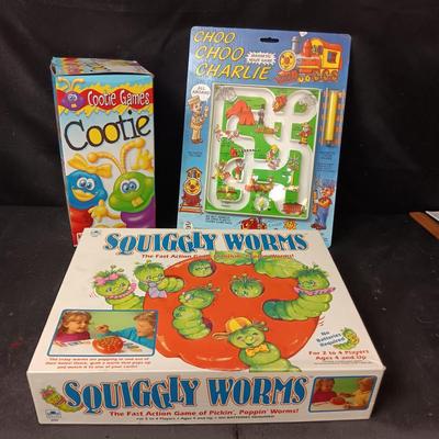 SQUIGGLY WORMS, CHOO CHOO CHARLIE AND COOTIE GAMES