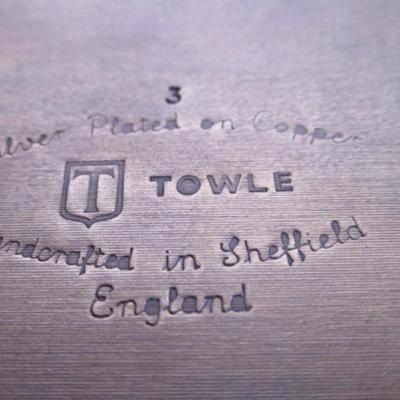Towle silver-plated on copper tray, etched design