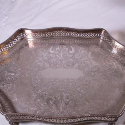 Towle silver-plated on copper tray, etched design