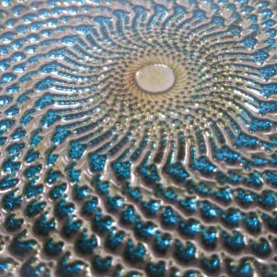 Peacock feathers gold & teal metal plate
