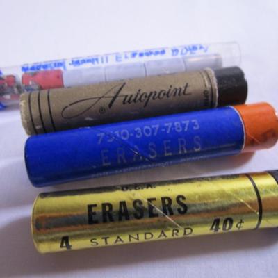 Erasers, pencil lead, brads