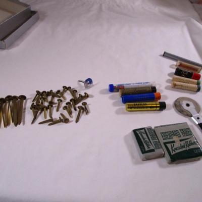Erasers, pencil lead, brads
