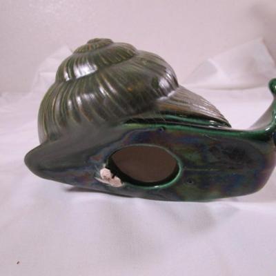 Vintage Anglia Pottery large green snail, glazed ceramic
