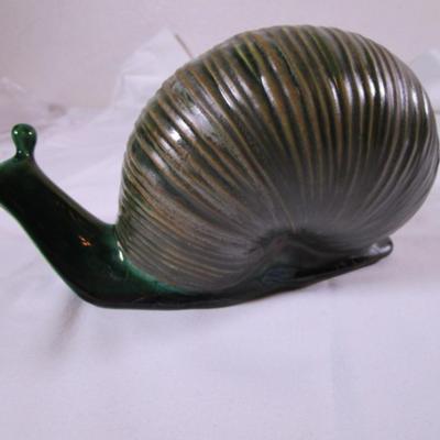 Vintage Anglia Pottery large green snail, glazed ceramic