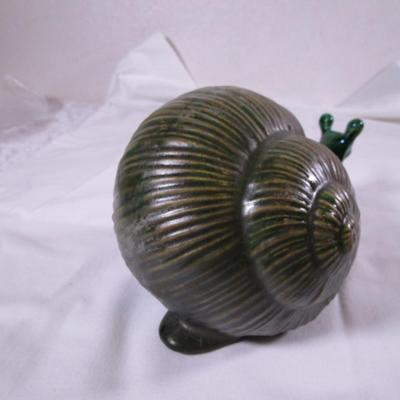 Vintage Anglia Pottery large green snail, glazed ceramic