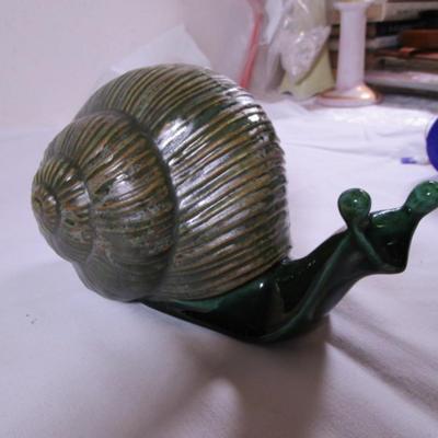 Vintage Anglia Pottery large green snail, glazed ceramic