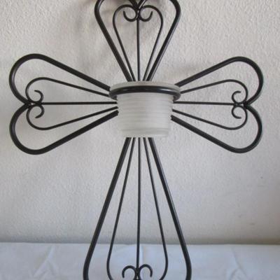 PartyLite Cross wall décor rod iron candle holder