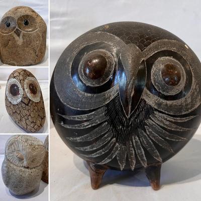 Stone & Pottery Owl Statues (LR-RG)