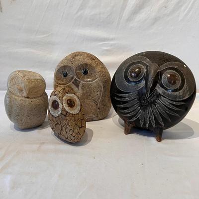 Stone & Pottery Owl Statues (LR-RG)