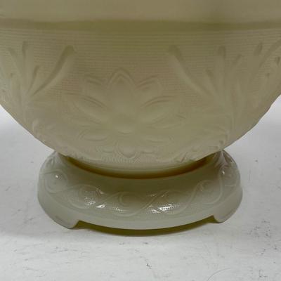Vintage MCM Anchor Hocking Ivory Milk Glass Gold Trim 4 Qt. Punch Bowl, Stand & 12 Cups