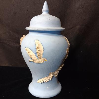 GINGER JAR W/RAISED SEAGULLS, A SEAGULL FROM JUNEAU ALASKA AND A FLORAL MUSICAL TRINKET BOXMUS