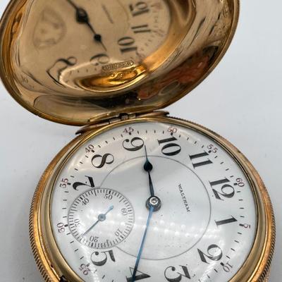 Sale Photo Thumbnail #149: Waltham Watch Company Pocketwatch -  Gold Tone - Watch Number (12552165), 19 Jewels, Adjusted, Size 18S, with Dueber Gold Filled (based on research)Case Number (2038501).  Condition - Winder & watch are in working order.  This is not a guarantee that all 