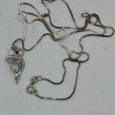 Silver Necklace 925 Italy with Faux Diamond Pendant
